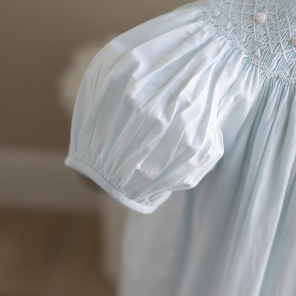 Smocked Dress Strasburg Aqua Blue Hand-Embroidery Size 18/24 Months 100% Cotton - Picture 3 of 6